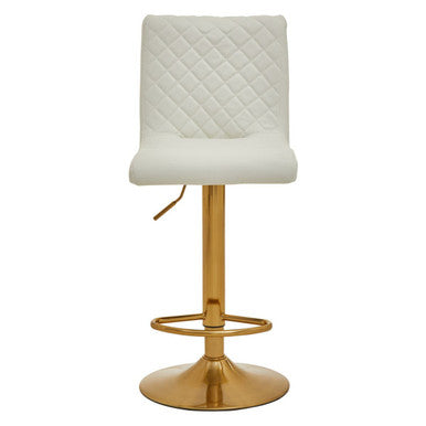 White and Gold Bar Stool with Round Base | Baina