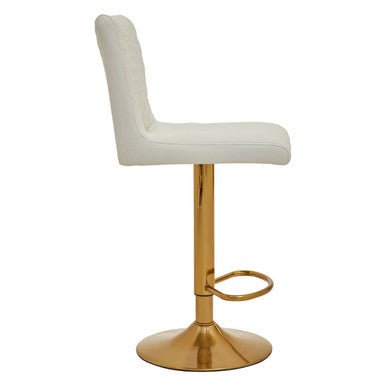 White and Gold Bar Stool with Round Base | Baina