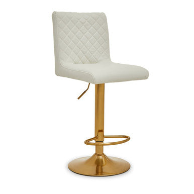 White and Gold Bar Stool with Round Base | Baina