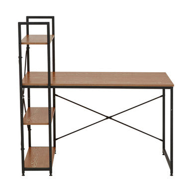 Wood Finish Desk with Shelves in Black Frame | Laxton