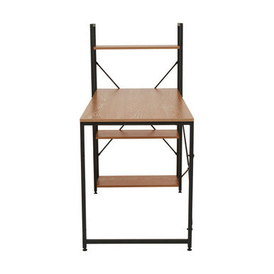 Wood Finish Desk with Shelves in Black Frame | Laxton
