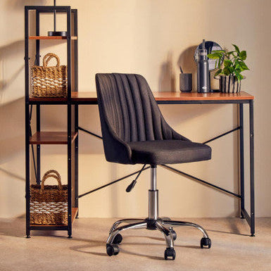 Wood Finish Desk with Shelves in Black Frame | Laxton