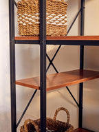 Wood Finish Desk with Shelves in Black Frame | Laxton