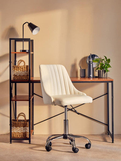 Wood Finish Desk with Shelves in Black Frame | Laxton