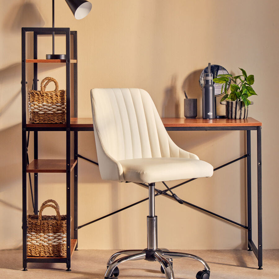 Wood Finish Desk with Shelves in Black Frame | Laxton