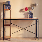 Wood Finish Desk with Shelves in Black Frame | Laxton