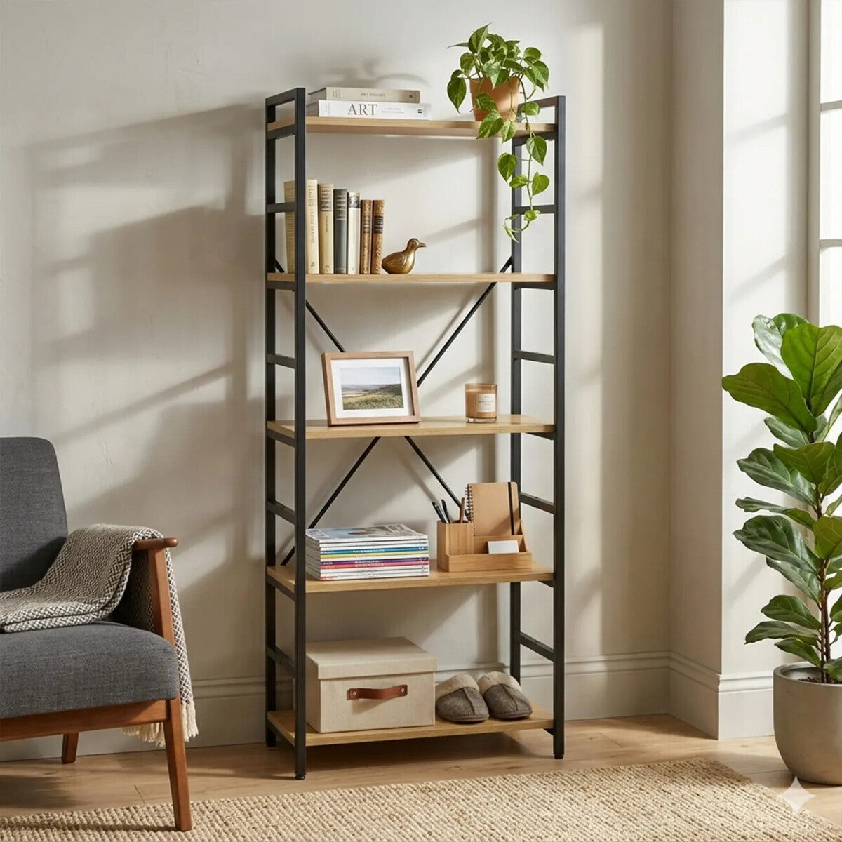 5 Tier Light Oak Effect Shelf Unit | Laxton