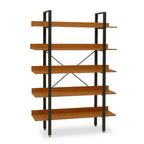 5 Tier Wood Finish Shelves and Black Frame Shelf Unit | Laxton