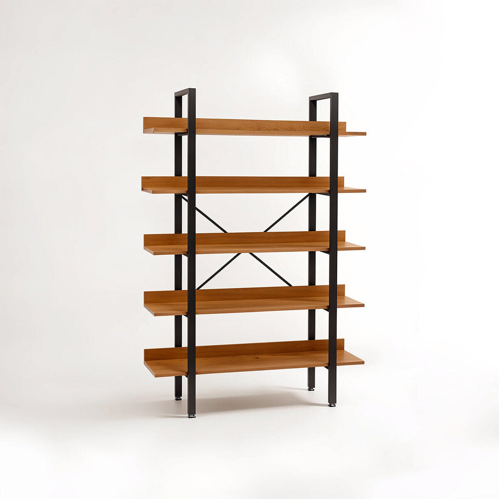 5 Tier Wood Finish Shelves and Black Frame Shelf Unit | Laxton