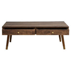 Brown Wood Veneer Coffee Table with 2 Drawers and Angular Wooden Legs | Frida