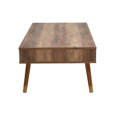 Brown Wood Veneer Coffee Table with 2 Drawers and Angular Wooden Legs | Frida