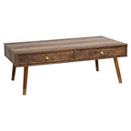 Brown Wood Veneer Coffee Table with 2 Drawers and Angular Wooden Legs | Frida