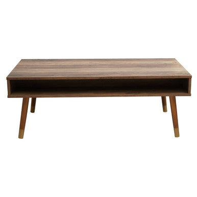 Brown Wood Veneer Coffee Table with 2 Drawers and Angular Wooden Legs | Frida
