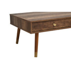 Brown Wood Veneer Coffee Table with 2 Drawers and Angular Wooden Legs | Frida