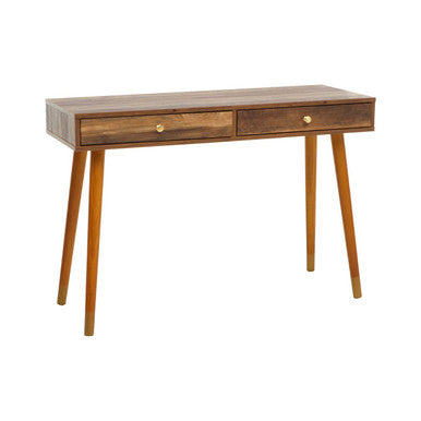 Brown Natural Wood Veneer Console Table with 2 Storage Drawers | Frida