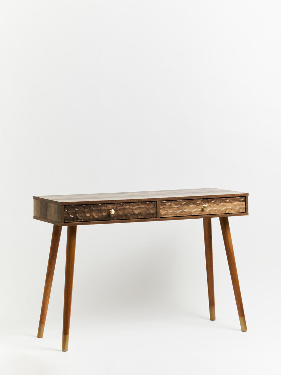 Brown Natural Wood Veneer Console Table with 2 Storage Drawers | Frida