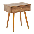 Natural Brown Wood Effect Bedside Table with 1 Drawer and Angular Legs | Frida