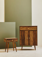 Natural Brown Wood Effect Bedside Table with 1 Drawer and Angular Legs | Frida