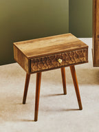 Natural Brown Wood Effect Bedside Table with 1 Drawer and Angular Legs | Frida