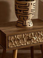 Natural Brown Wood Effect Bedside Table with 1 Drawer and Angular Legs | Frida