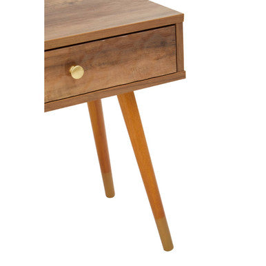 Natural Brown Wood Effect Bedside Table with 1 Drawer and Angular Legs | Frida