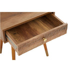 Natural Brown Wood Effect Bedside Table with 1 Drawer and Angular Legs | Frida
