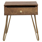 Brown Wood Top 1-Drawer Side Table with Hairpin Legs | Flori