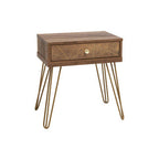 Brown Wood Top 1-Drawer Side Table with Hairpin Legs | Flori