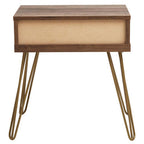 Brown Wood Top 1-Drawer Side Table with Hairpin Legs | Flori