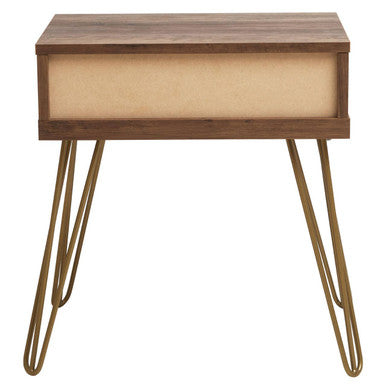 Brown Wood Top 1-Drawer Side Table with Hairpin Legs | Flori