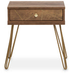 Brown Wood Top 1-Drawer Side Table with Hairpin Legs | Flori