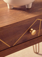 Brown Wood Top 1-Drawer Side Table with Hairpin Legs | Flori