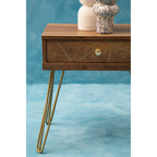 Brown Wood Top 1-Drawer Side Table with Hairpin Legs | Flori