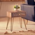 Brown Wood Top 1-Drawer Side Table with Hairpin Legs | Flori