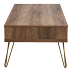 Brown Wood Top 2-Drawer Coffee Table with Hairpin Legs | Flori
