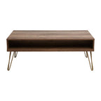 Brown Wood Top 2-Drawer Coffee Table with Hairpin Legs | Flori