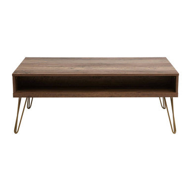 Brown Wood Top 2-Drawer Coffee Table with Hairpin Legs | Flori