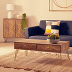 Brown Wood Top 2-Drawer Coffee Table with Hairpin Legs | Flori