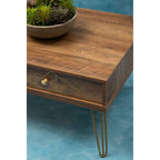 Brown Wood Top 2-Drawer Coffee Table with Hairpin Legs | Flori
