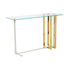 Silver and Gold Steel Frame Console Table with Glass Top | Alvea