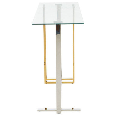 Silver and Gold Steel Frame Console Table with Glass Top | Alvea