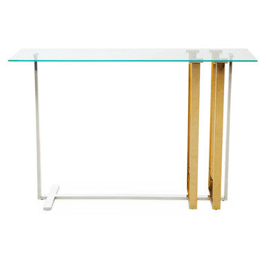 Silver and Gold Steel Frame Console Table with Glass Top | Alvea