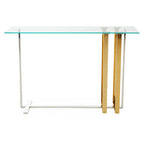 Silver and Gold Steel Frame Console Table with Glass Top | Alvea