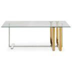 Silver and Gold Steel Frame Coffee Table with Glass Top | Alvea