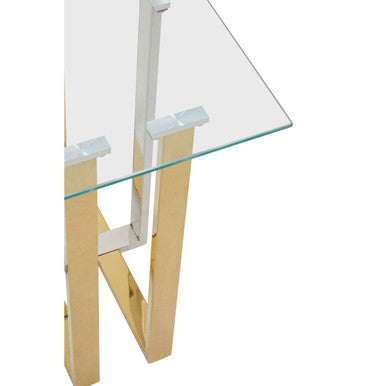 Silver and Gold Steel Frame Side Table with Glass Top | Alvea
