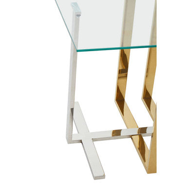 Silver and Gold Steel Frame Side Table with Glass Top | Alvea