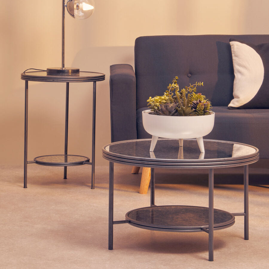 Black Antique Mirror 2 Tier Round Coffee Table | Xania