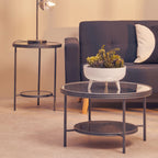 Black Antique Mirror 2 Tier Round Coffee Table | Xania