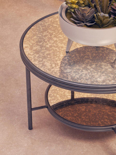 Black Antique Mirror 2 Tier Round Coffee Table | Xania