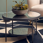 Black Antique Mirror 2 Tier Round Coffee Table | Xania
